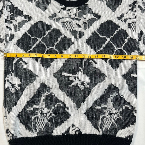 Women's KOMAN Black & White Patterned Crew Neck Sweater L - Picture 4 of 7